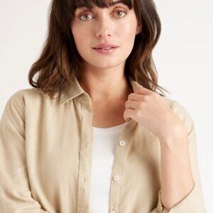 QUINCE 100% Women's European Linen Long Sleeve Shirt Sz M Tan #15